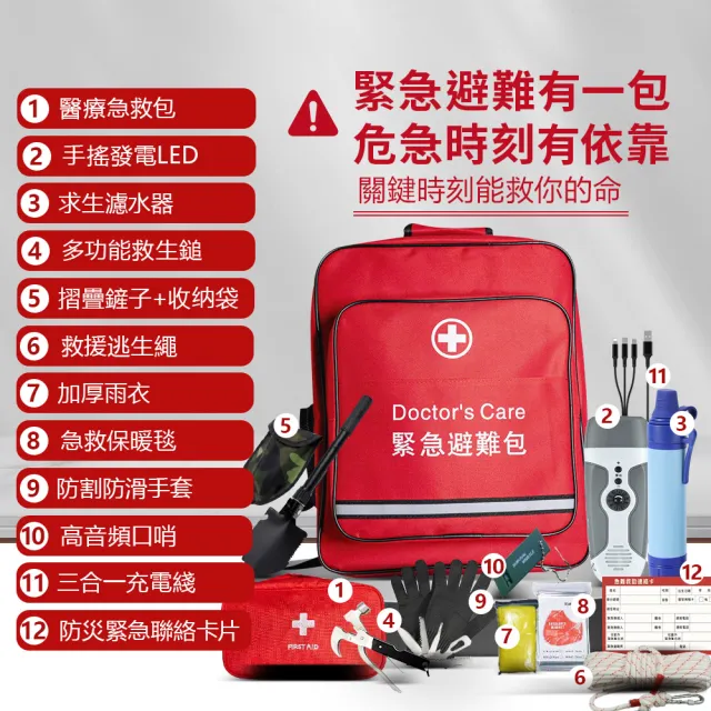 【緊急避難防災包+醫療急救包】不斷電手電筒+警報收音機+求生濾水器 最完善地震防災包(關鍵時刻能救你的命)