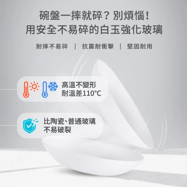 【mo select】任選2組-可微波鑽石系列白玉強化玻璃碗盤多件組(mo選/碗盤/餐具/碗/盤子/可進洗碗機、微波爐)