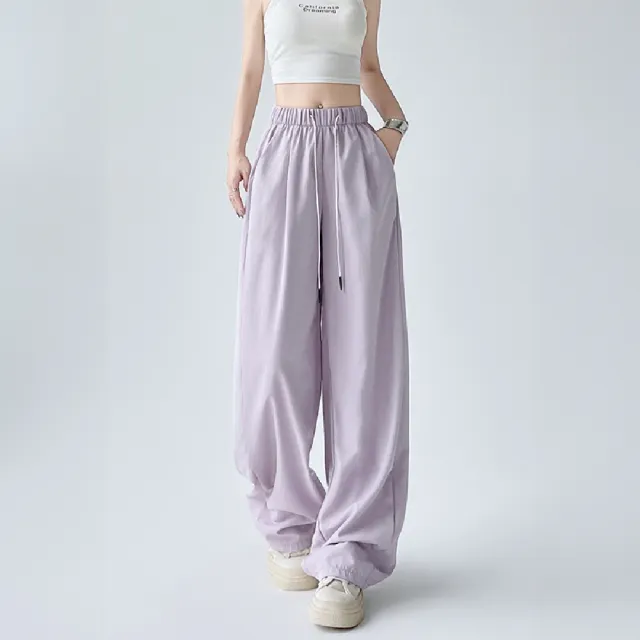 【ONEY 歐妮】★高腰顯瘦休閒褶皺闊腿褲(長褲/女裝/休閒褲/寬褲/錐形)