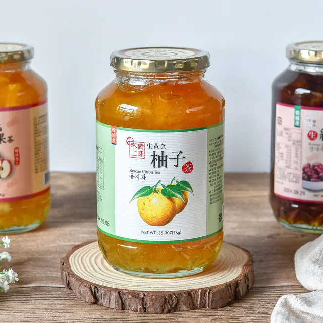 【韓味不二】韓國有果肉傳統生茶系列2罐組1kg/罐(生薑茶/柚子茶/蘋果茶950g/紅棗茶/水蜜桃蘋果茶/檸檬茶)