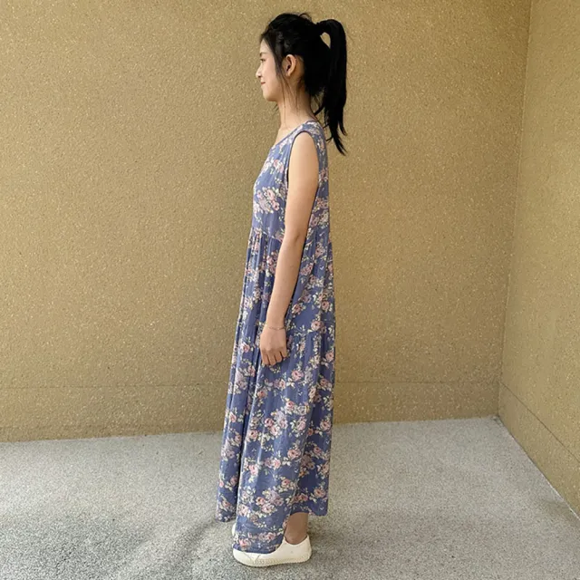 【Hana Mokuba】花木馬日系女裝無袖優雅花朵休閒洋裝(洋裝)