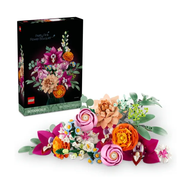 【LEGO 樂高】Botanicals 10328玫瑰花束 & 10342 優雅粉紅花束 2入組(居家擺飾 禮物 花藝 手工藝 情人節禮