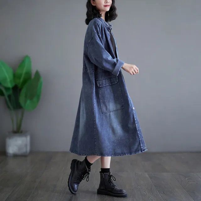 【巴黎精品】美式牛仔外套丹寧夾克經典牛仔襯衫休閒長袖上衣(寬鬆襯衫大口袋長版女外套n1jc76)