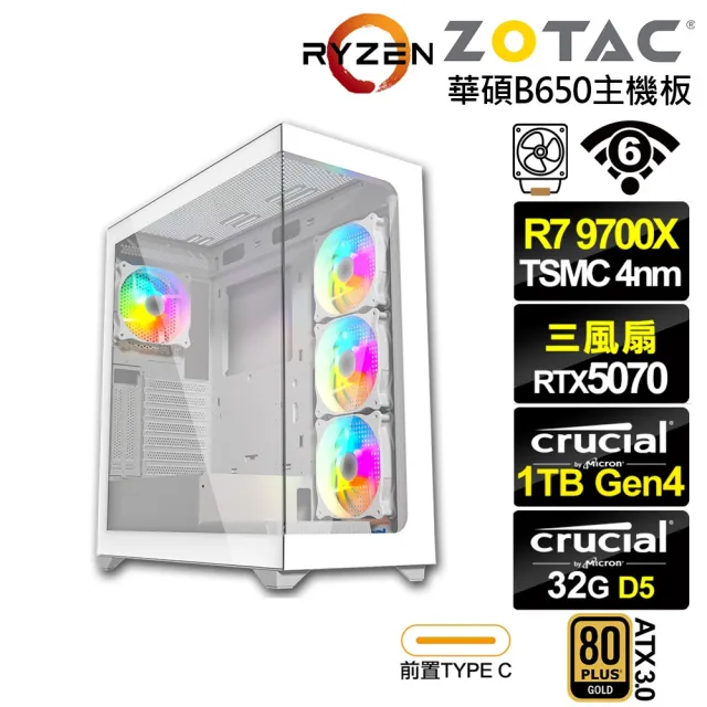 【NVIDIA】R7八核GeForce RTX 5070{黑帝斯LFFC}電競電腦(R7 9700X/華碩B650/32G D5/1TB/WIFI)