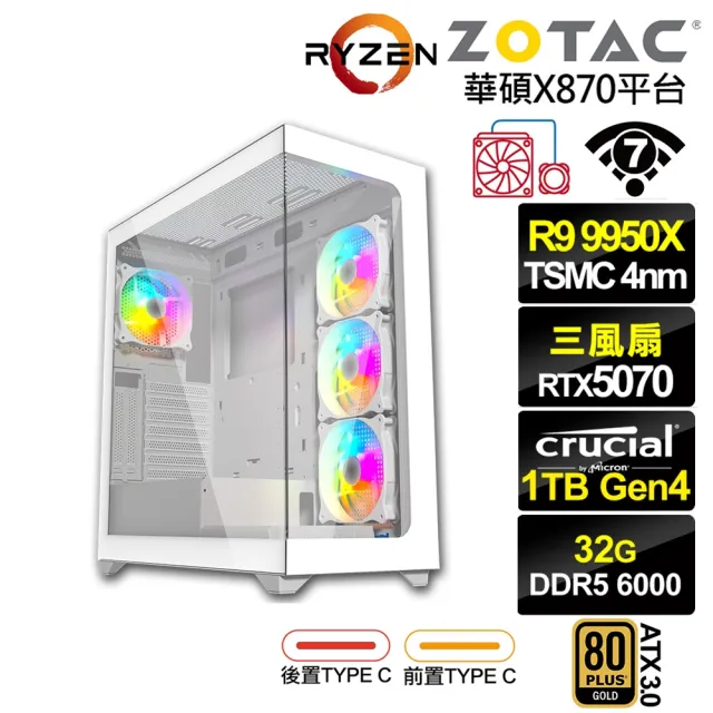 【NVIDIA】R9十六核GeForce RTX 5070{松雀鷹L37C}水冷電競電腦(R9 9950X/華碩X870/32G D5/1TB/WIFI)