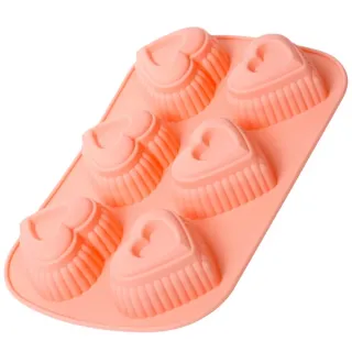 【心相印】6連愛心矽膠蛋糕模具(易脫模 耐高溫 手工香皂 製冰盒 烘焙工具 烤盤 巧克力 diy 手作 造型)