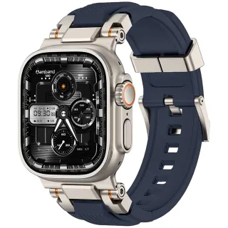 【Amband】AmBand Apple Watch 智能錶帶 ☆ M1S Metal 鈦色扣x藍錶帶(49mm - Apple Watch Ultra 3 /2 / 1)