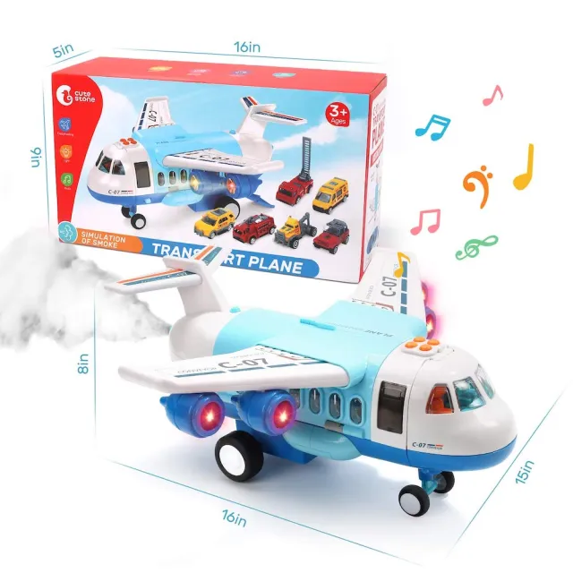 【CuteStone】聲光救援運輸噴霧飛機套裝玩具(飛機玩具 生日玩具 小汽車 兒童益智玩具)