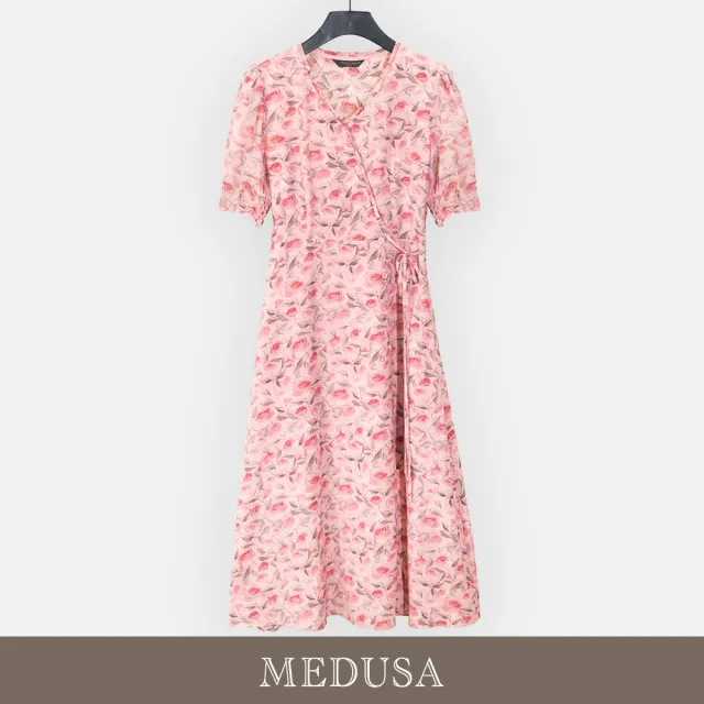 【MEDUSA 曼度莎】現貨-浪漫玫瑰側綁結雪紡長洋裝（M-XL）｜雪紡洋裝 約會穿搭 碎花洋裝(601-90906)