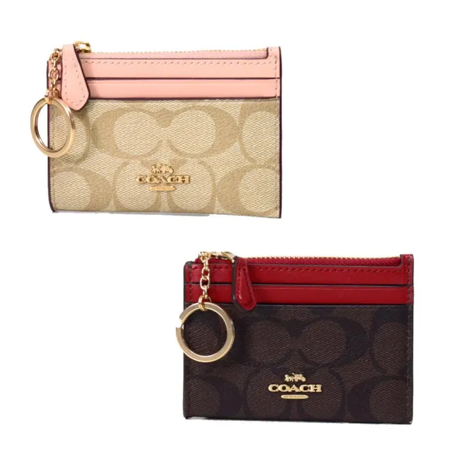 【COACH】滿版LOGO拼接皮革卡片零錢包