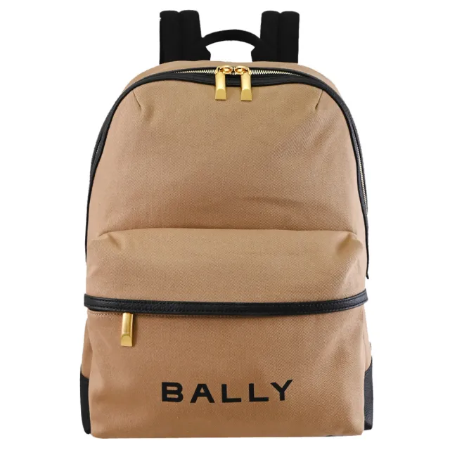 【BALLY】簡約燙印LOGO帆布大旅用包商務包後背包(卡其)