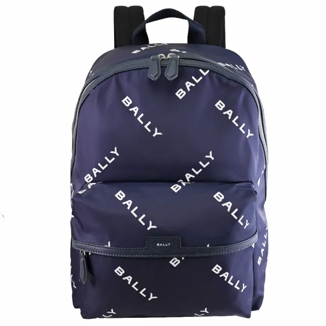 【BALLY】經典LOGO印花尼龍拼接大旅用包商務包後背包(深藍)