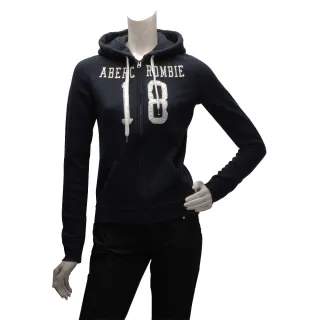 【Abercrombie & Fitch】亮片數字18內刷毛拉鍊帽T外套(女-深藍609835921)