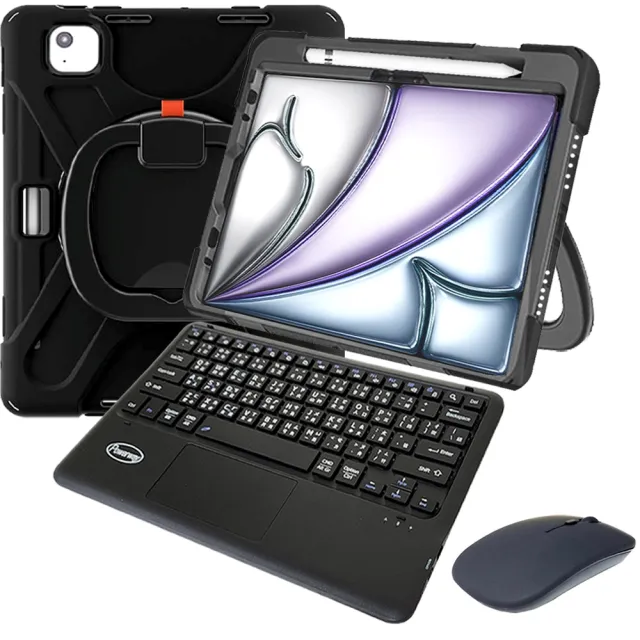 【Powerway】Powerway For 2025 iPad Air 13吋 -M3/2024 -M2專用樂環型藍牙鍵盤-包護殼(送同色無線滑鼠)