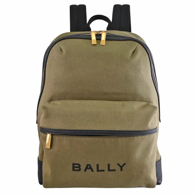 【BALLY】簡約燙印LOGO帆布大旅用包商務包後背包(軍綠)