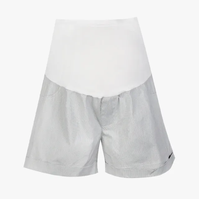 【Gennies 奇妮】千鳥格紋短褲-卡其/灰細格(孕婦褲 一體成型 無痕褲頭)