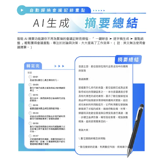 【Philips 飛利浦】智能錄音筆 VTR5900(逐字稿 小飛筆 AI摘要 同步翻譯 自動標點符號)