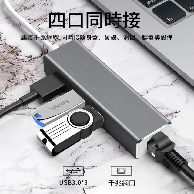 【ANTIAN】四合一 USB3.0/Type-C 轉RJ45千兆網絡+3孔USB HUB轉接器  外接網路轉接頭
