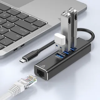 【ANTIAN】Type-C轉RJ45千兆網絡+3孔USB 四合一HUB轉接器 外接網路轉接線 USB集線器