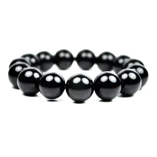 【正佳珠寶】黑曜石 單眼黑耀石 避邪黑曜石手珠 14mm｜日本彈力繩(避邪黑曜石手珠)