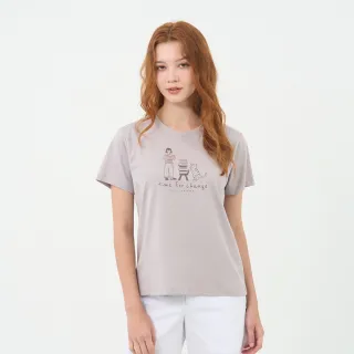 【GIORDANO 佐丹奴】女裝享受生活印花短袖上衣(22 灰紫)