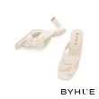 【BYHUE】簡約氣質純色蝴蝶結羊皮軟芯方頭高跟拖鞋(白)
