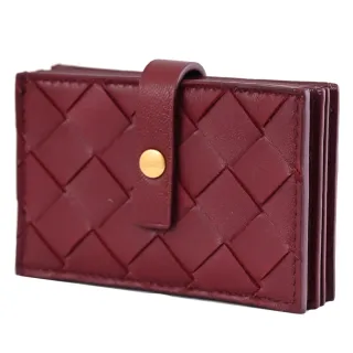 【BOTTEGA VENETA 寶緹嘉】經典手工編織風琴式信用卡名片夾隨身卡(酒紅)