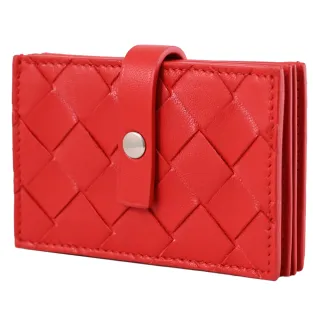 【BOTTEGA VENETA 寶緹嘉】經典手工編織風琴式信用卡名片夾隨身卡(紅)