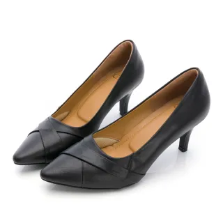 【GDC】尖頭交叉美學造型素面中跟鞋-黑(421055-00)