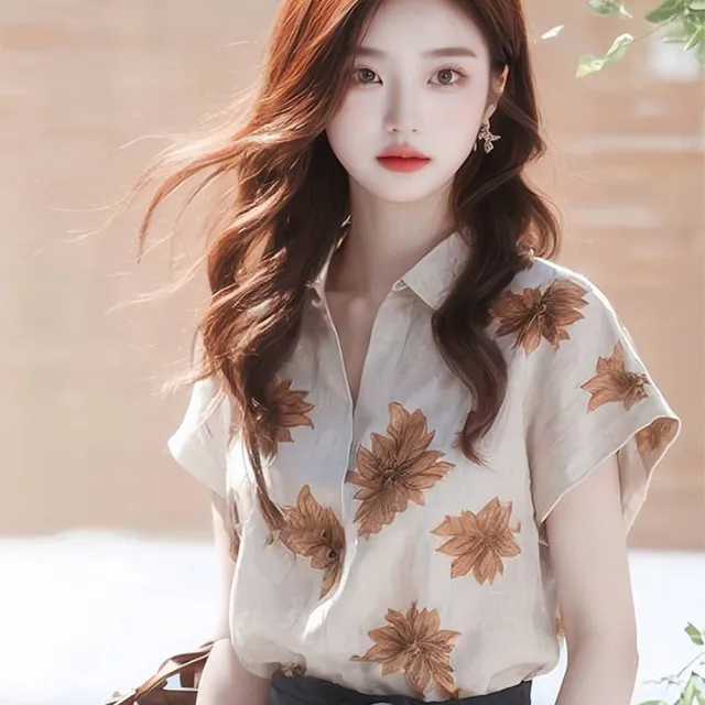 【Pure 衣櫃】印花polo領短袖襯衫女上衣(女上衣/KDTY-4566)