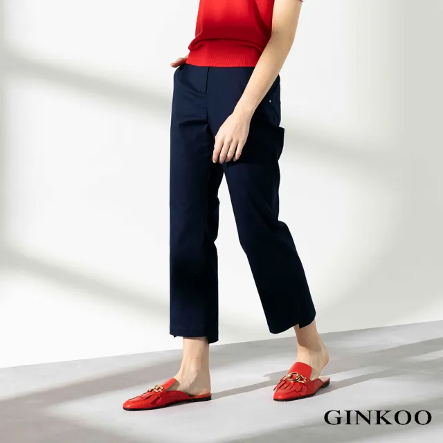 【GINKOO 俊克】褲衩撞色車線微喇叭褲