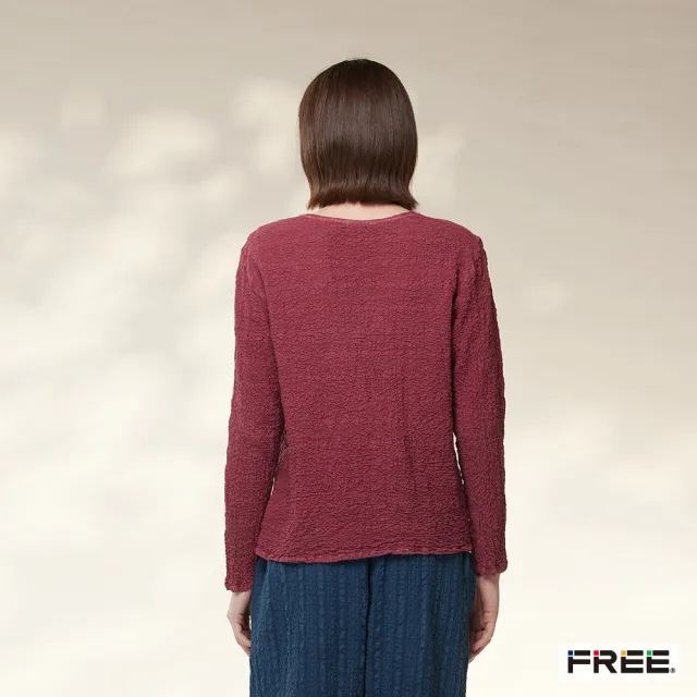 【FREE】free.草木染皺感緞紋拼接上衣(灰藍/粉紫)