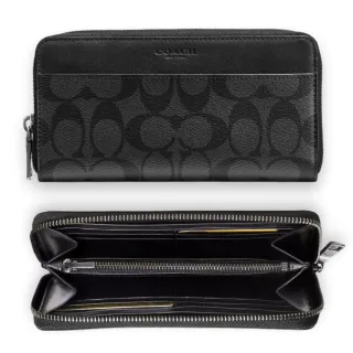 【COACH】男生 長夾 經典滿版荖花LOGO PVC 防刮皮革 拉鍊 男款 皮夾(Coach CE551 58112)