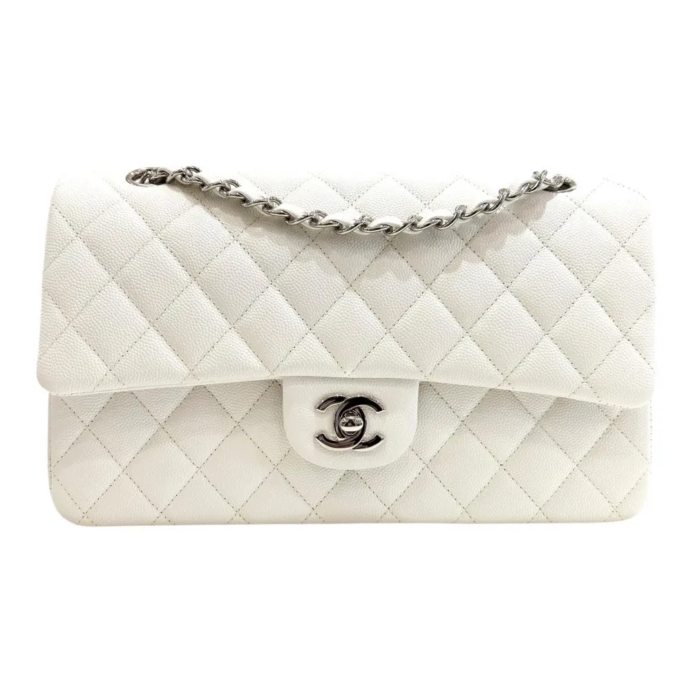 CHANEL 香奈兒 白色銀釦荔枝皮COCO25(COCO25/白色銀釦/荔枝皮)