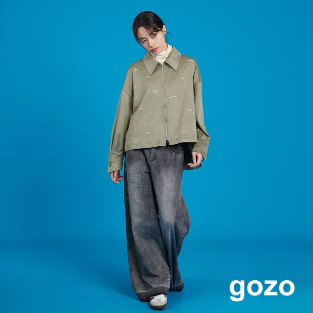 【gozo】字母刺繡麂皮拉鍊襯衫外套(兩色)