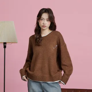 【gozo】別針造型假兩件羊毛毛衣(兩色)