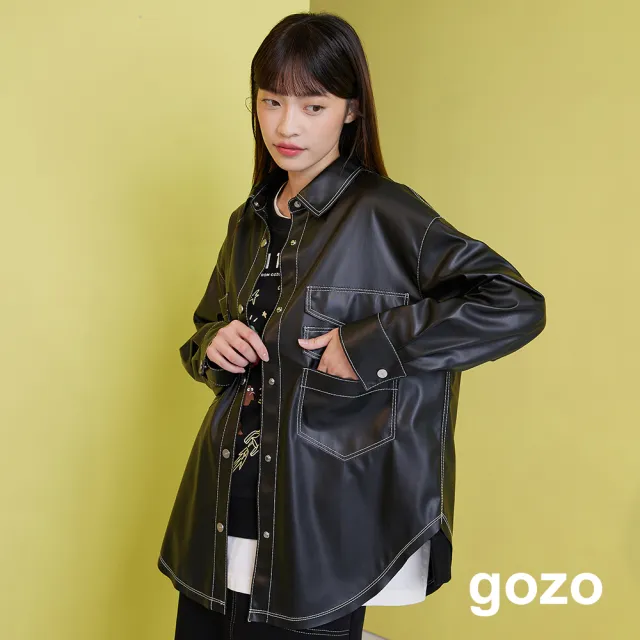 【gozo】帥氣質感壓線皮革襯衫外套(兩色)