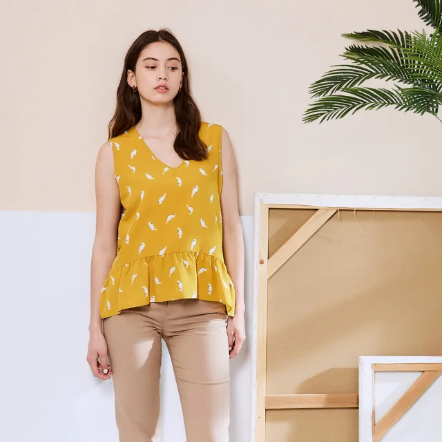 【ICHE 衣哲】Cop.Copine法式鳥語荷葉背心造型上衣