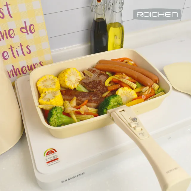 【Roichen】韓國製 29cm方型煎烤鍋 不含把手 IH爐全火源適用 露營 輕量鍋陶瓷塗層不沾鍋
