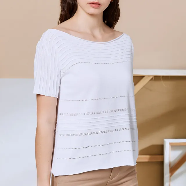 【ICHE 衣哲】Cop.Copine簡約船領斜肩親膚針織上衣(兩色)