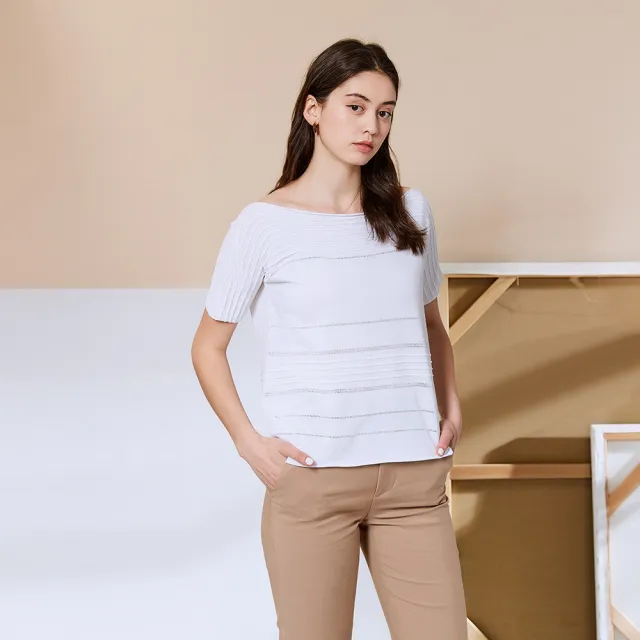 【ICHE 衣哲】Cop.Copine簡約船領斜肩親膚針織上衣(兩色)