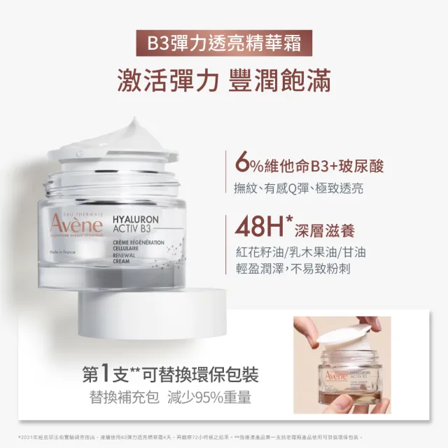 即期品【Avene 雅漾】官方直營 即期品B3彈力透亮精華霜50ml(短效品)