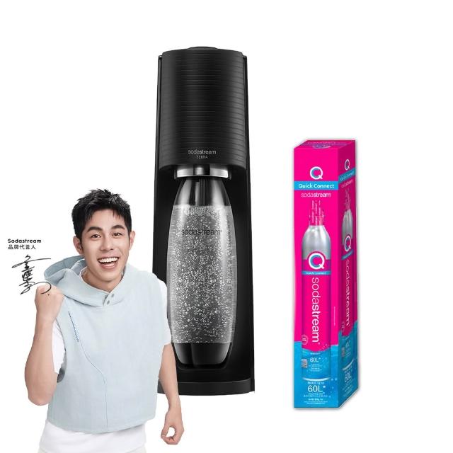 【Sodastream-鋼瓶2入組】TERRA 自動扣瓶氣泡水機-黑(加碼送1隻鋼瓶 含原箱共2隻+1L水瓶x1)