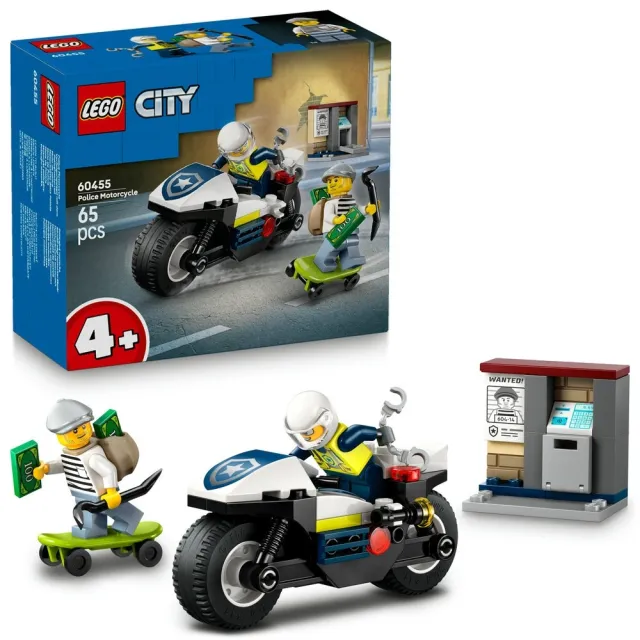 【LEGO 樂高】城市系列 60455 警用摩托車追逐戰(男孩禮物 交通工具玩具 兒童玩具 積木)