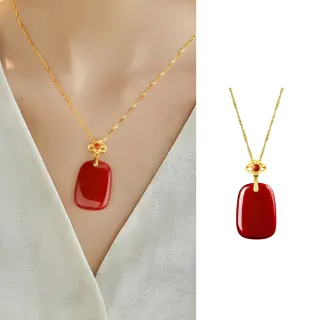 【KT DADA】交換禮物 紅瑪瑙項鍊 純銀項鍊 玉墜 玉石 玉珮 開運項鍊 保平安 新中式項鍊 送媽媽 項鍊