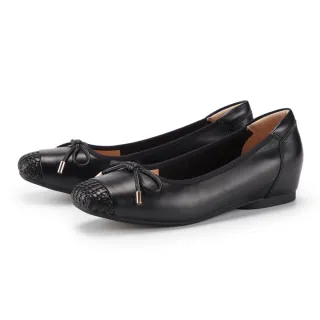 【ORIN】甜美蝴蝶結真皮編織平底鞋(黑色)