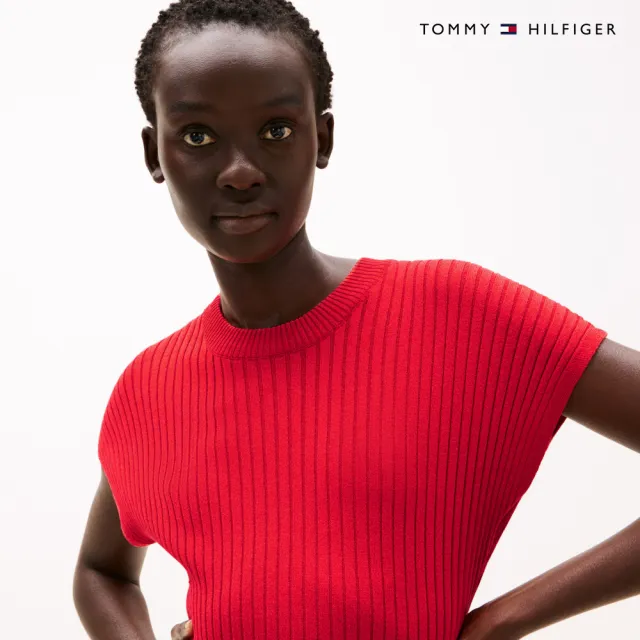 【TOMMY HILFIGER】官方旗艦館 Jisoo同款 短袖羅紋長版連身針織裙_紅色