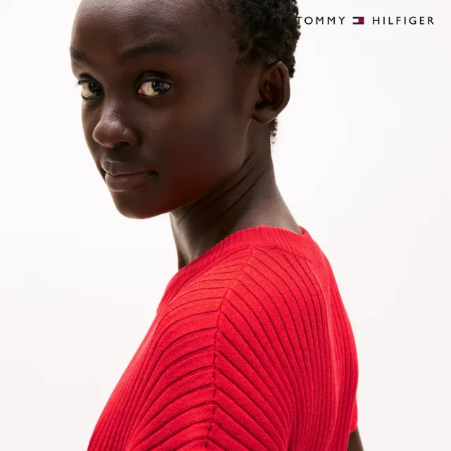 【TOMMY HILFIGER】官方旗艦館 Jisoo同款 短袖羅紋長版連身針織裙_紅色