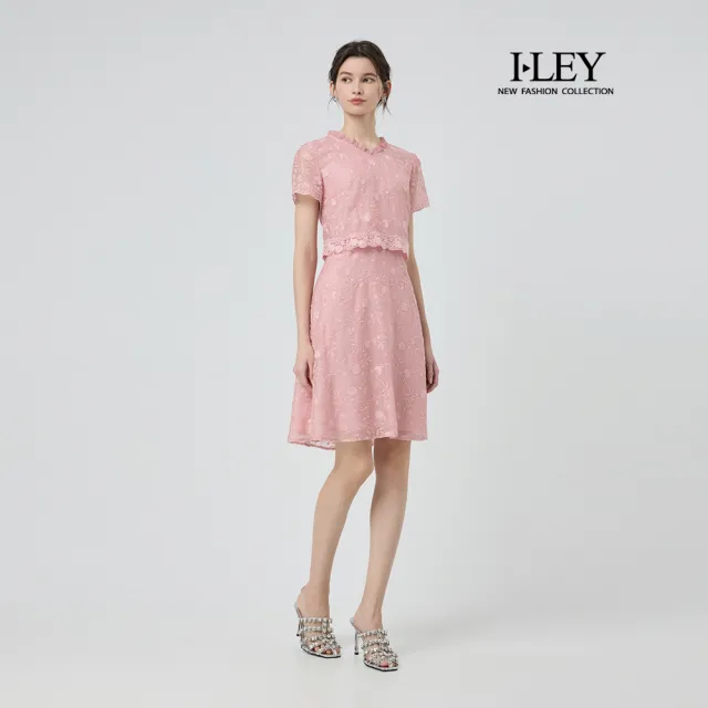 【ILEY 伊蕾】優雅蕾絲假兩件式洋裝(粉；M-2L；1251077108)