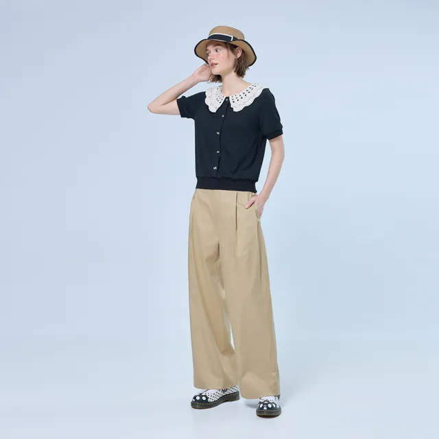 【OUWEY 歐薇】精緻機織領片緹花針織布上衣(黑；S-L；3252171618)